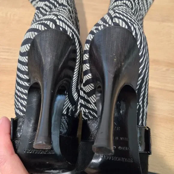 Bruno Magli Womens Graphic Print Tall Dress Boots Sz 37 / 6.5-7 fur pointed toe - Picture 10 of 14